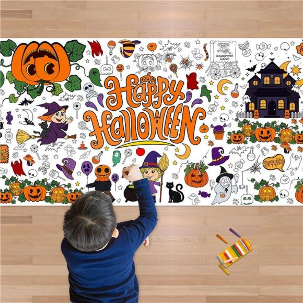Halloween Giant Coloring Poster/Tablecloth-Halloween Crafts for Kids-30 x 72 In